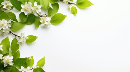 springtime and summer leaves on white background with copy space