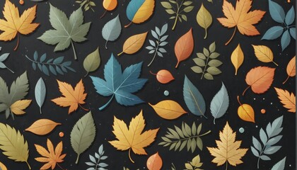 Illustration of different colored plant leaves lined up next to each other in different shapes and sizes - ai generated