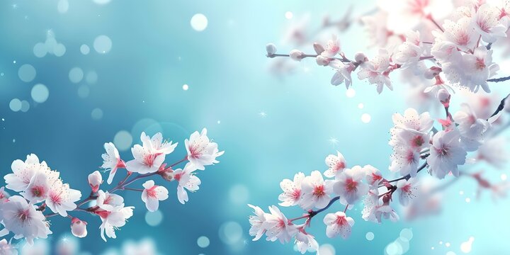 Elegant cherry blossoms in full bloom against a serene blue sky. perfect for spring themes and floral projects. high-quality stock image. AI