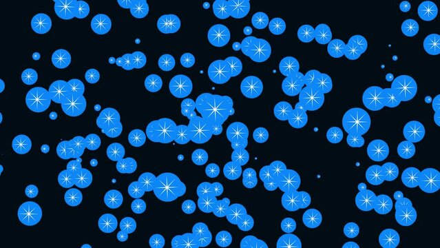 Video clip one-minute computer render of an abstract screensaver with meshes in the form of blue circles with a snowflake inside a dark background
