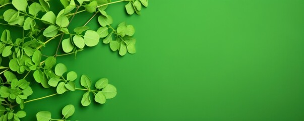 moringa leaves on green background - obrazy, fototapety, plakaty