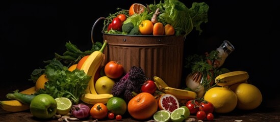 Obraz na płótnie Canvas organic vegetables and fruits in wicker