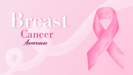 Breast cancer awareness month with pink ribbon is a global healthcare event for the awareness of breast cancer. Flat Cancer Awareness Month. Vector illustration.