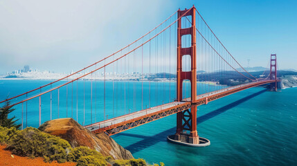 Breathtaking views of the Golden Gate Bridge. Concept of travel, sightseeing, freedom.
