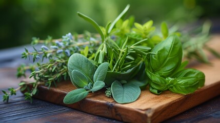 Herb Bundle Composition, medicinal herbs tied with twine or ribbon, background image, generative AI