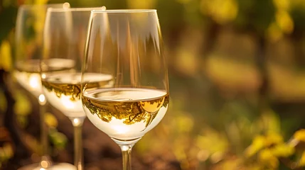 Crédence de cuisine en verre imprimé Vignoble Exquisite white wine from French vineyards with flint pebbles soil, representing the Burgundy region.