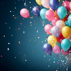 Happy birthday colorful balloons background with confetti celebration banner copy space 