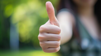 A close-up of a woman's hand giving a thumbs up in a supportive gesture, background image, generative AI