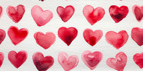 Watercolor Hearts On White Paper For Seamless Background Created Using Artificial Intelligence