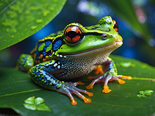 frog on a leaf in a rainforest
