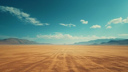 Fototapeta na wymiar A barren desert landscape under a vast, empty sky.