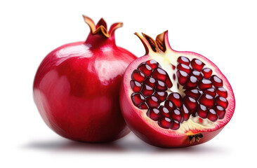 Fresh ripe pomegranate half sliced isolated on white background.