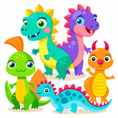 set of funny dinosaurs family vector illustration