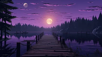 Zelfklevend Fotobehang graphics forest dock purple sky © paisorn