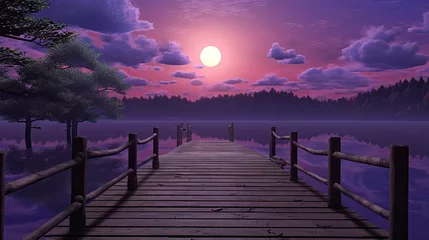 Zelfklevend Fotobehang graphics forest dock purple sky © paisorn