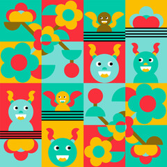 Naklejka premium Seamless patten of the state of Arkansas with its characteristics, for example, apple blossom, deer and eagles. Suitable for clothing, book covers, children's clothing designs, gift paper, etc.