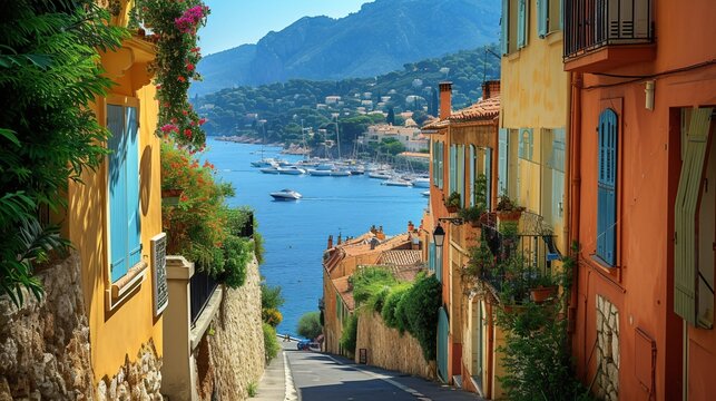 Fototapeta Scenic French Riviera street view.