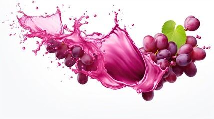grapes with splash of grape juice isolated on transparent background