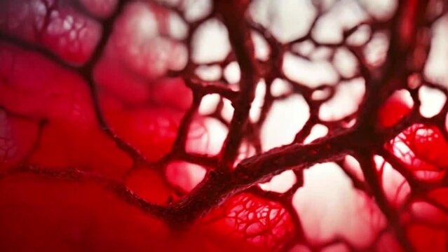 blood cells flowing into red veins, human anatomy
