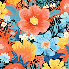 Fototapeta na wymiar Abstract floral seamless pattern. Gouache.