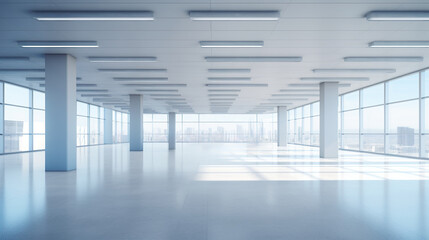 Fototapeta premium empty interior of modern office building at downtown, big business hall with panoramic windows