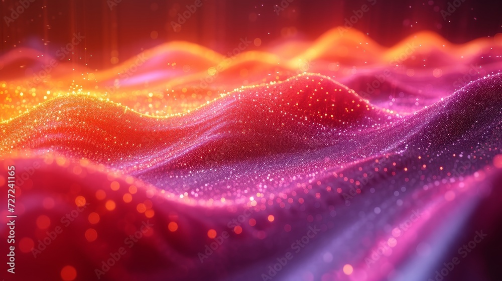 Aufkleber Cyber big data flow. Blockchain data fields. Network line connect stream. Concept of artificial intelligence, digital communication, science research, 3D illustration, music waves.