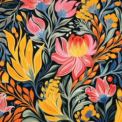 Abstract floral seamless pattern. Gouache.