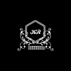 KR Letter, letter KR logo manual elegant minimalist signature logotype. KR luxury crown monogram with the hexagon. Elegant emblem and graceful calligraphy.