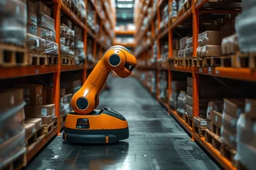 Foto op Canvas AI powered automated Industrial robot in warehouse, automation of logistics with artificial intelligence © Mohammad