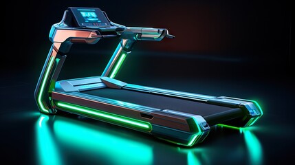 futuristic neon treadmill, future cyberpunk gym concept, in style of purple and blue