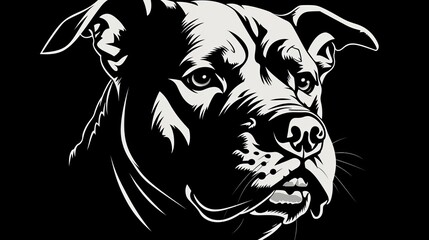 Fototapeta premium pitbull logo, black and white, woodcut style, 16:9