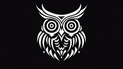 Fototapeta premium owl logo, black and white, woodcut style, 16:9