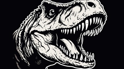 t rex logo, black and white, woodcut style, 16:9
