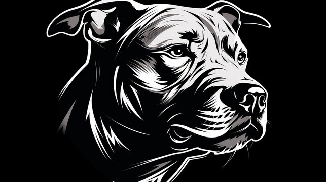 pitbull logo, black and white, woodcut style, 16:9