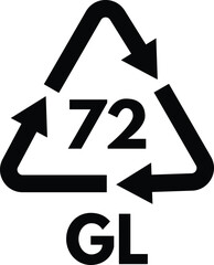 glass recycling code GL 72 . Ecology recycling sign . Package waste icon vector