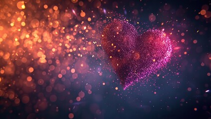 Heart of glowing particles on a dark background. The concept of love and magic.