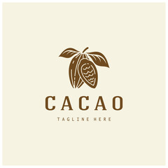 cocoa logo,cocoa bean,cocoa tree,cocoa branches and leaves,chocolate mix on white background,vintage,modern,simple,minimalist icon illustration template design vector