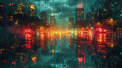 Rainy Metropolis Reflections