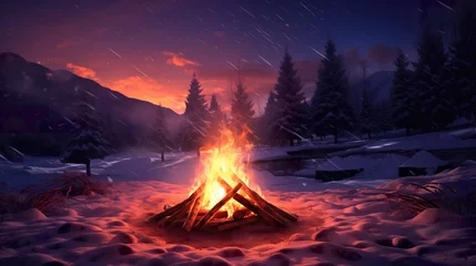Raamstickers landscape artwork of a bonfire in winter © Sternfahrer