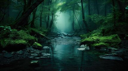 wonderful forest scenery with a river