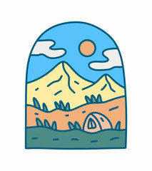 Happy camping in the mountain flat vector illustration