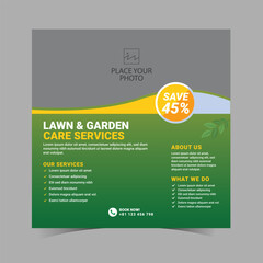 Lawn or gardening service social media post and web banner template.