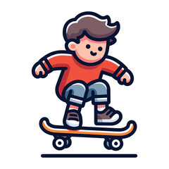 happy cute little kid boy playing skateboard vector illustration, boy skater design template isolated on white background