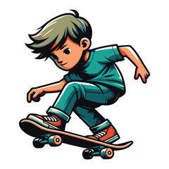 Fototapeta na wymiar happy cute little kid boy playing skateboard vector illustration, boy skater design template isolated on white background