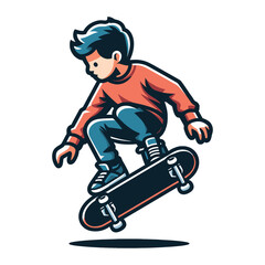 Fototapeta premium happy cute little kid boy playing skateboard vector illustration, boy skater design template isolated on white background