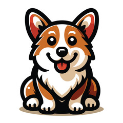 Fototapeta premium Cute adorable corgi dog cartoon character vector illustration, funny pet animal corgi puppy flat design mascot template isolated on white background