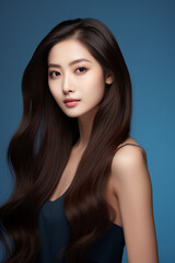 Fototapeta premium A young beautiful girl wearing a black dress with long hair, cute, innocent, and attractive looks, beautiful model girl, generative ai.