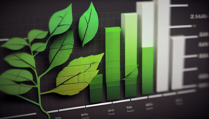 Corporate social and environmental responsibility represented by a bar chart graph with green environmental themes isolated closeup background, Ai generated image