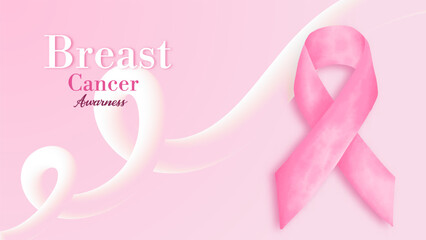 Breast Cancer Awareness Month with Pink Ribbon is a global healthcare event for breast cancer awareness. Flat Cancer Awareness Month. Vector illustration.