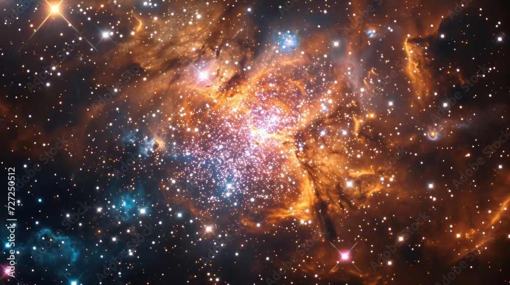 Poster Realistic portrayal of the Beehive Cluster , showcasing its open star cluster structure and diverse stellar population Generative AI